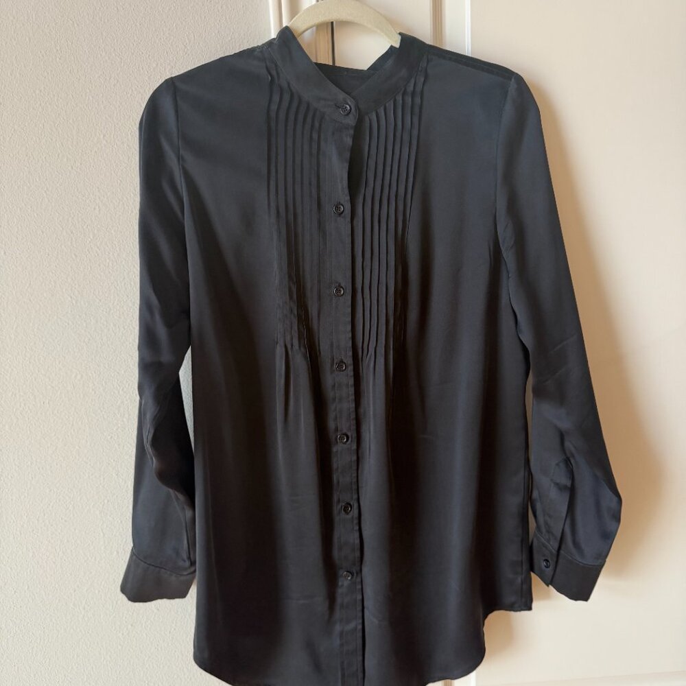 INC International Concepts 100% Silk Pintuck Blouse Black Size 10